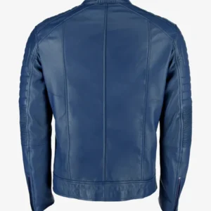 Mens Blue Cafe Racer Leather Jacket Buy Now