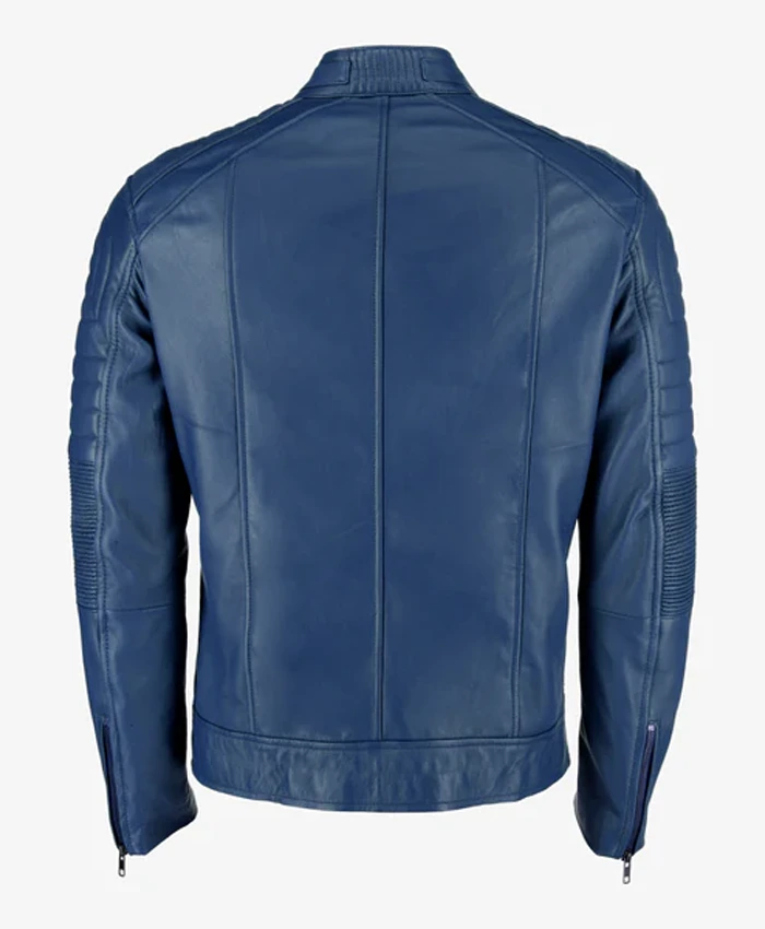 Mens Blue Cafe Racer Leather Jacket Buy Now