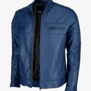 Mens Blue Cafe Racer Leather Jacket Shop Now