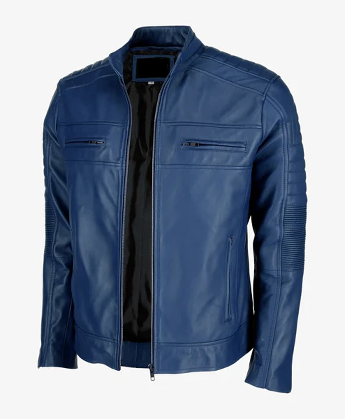 Mens Blue Cafe Racer Leather Jacket Shop Now
