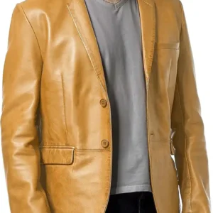 Men’s Casual Genuine Sheepskin Leather Blazer Coat