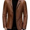 Men’s Casual Sheepskin Leather Brown Blazer Coat