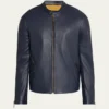 Men’s Crest Blue Cafe Leather Racer Jacket