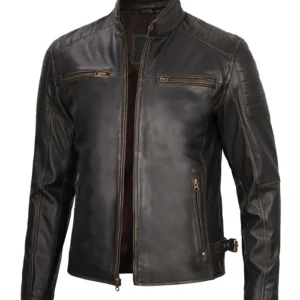 Men’s Dark Brown Cafe Racer Leather Jacket