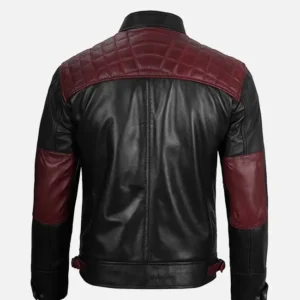 Men’s Quilted Black and Maroon Café Racer Leather Jacket Shop Now