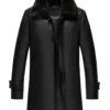 Mens Real Lambskin Leather Black Sherpa Mid Length Coat