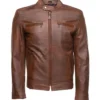 Men’s Tone Brown Cafe Racer Leather Jacket