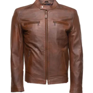 Men’s Tone Brown Cafe Racer Leather Jacket