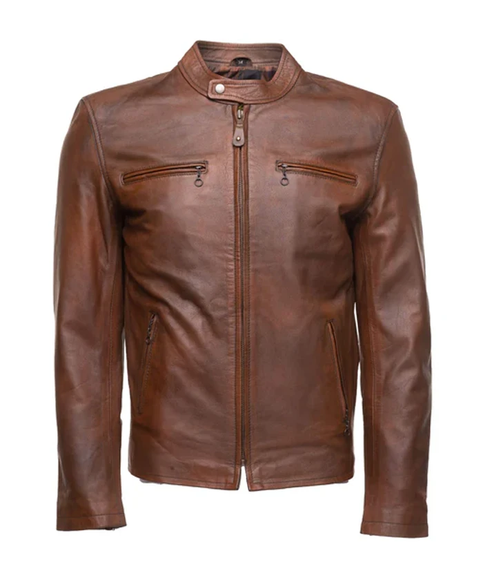 Men’s Tone Brown Cafe Racer Leather Jacket