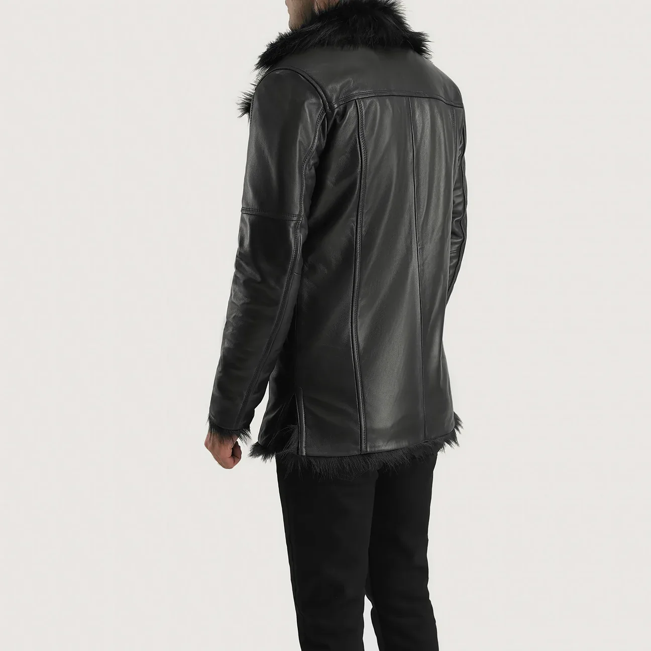 Furcliff Men’s Black Leather Coat - Image 2