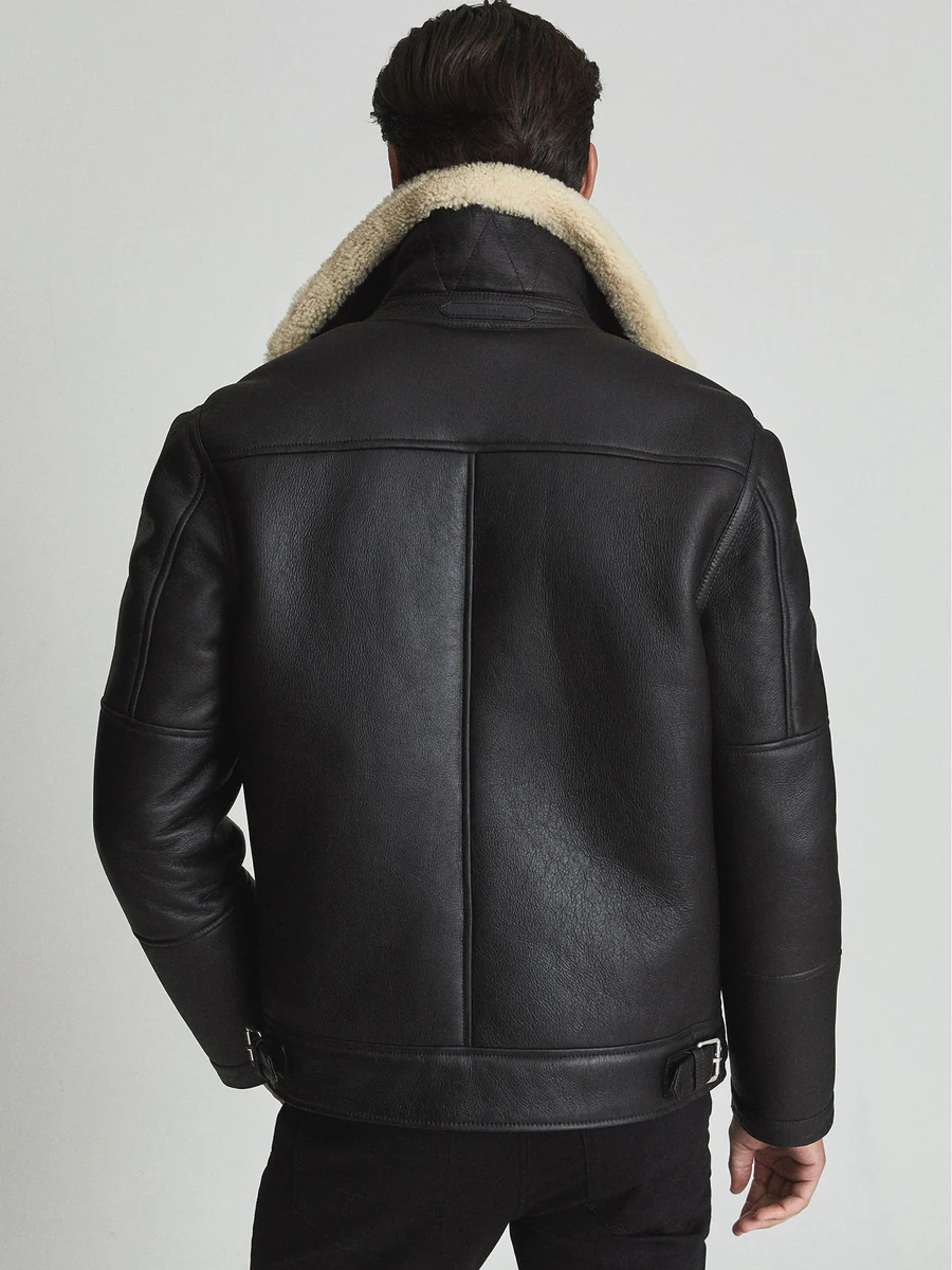 Midnight Black Shearling Flight Jacket - Image 2