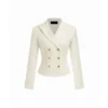 Premium White Tailored Double-Breasted Waist Blazer