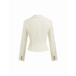 Premium White Tailored Double-Breasted Waist Blazer Shop Now