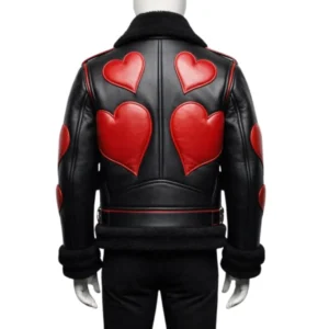 Red Heart Black Leather Shearling Jacket Shop Now