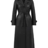Sophia Black Leather Single Breasted Trench Coat