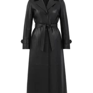 Sophia Black Leather Single Breasted Trench Coat