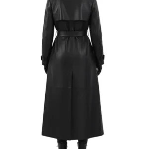 Sophia Black Leather Single Breasted Trench Coat For Sale