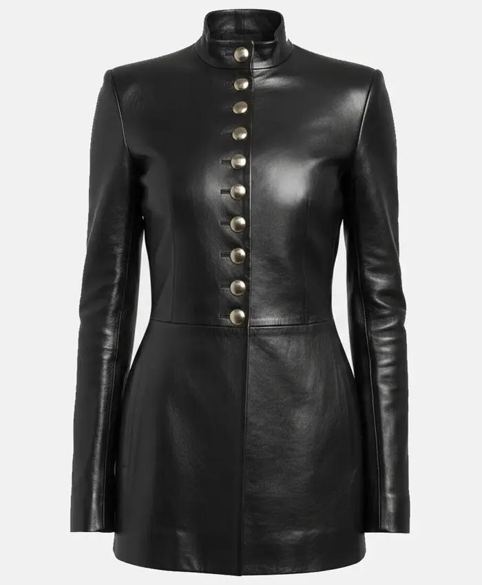 Steal Sophie Turner Black Leather Coat
