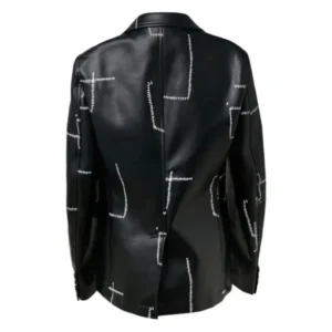 Stitched-Detail Comme Leather Blazer in Black Buy Now