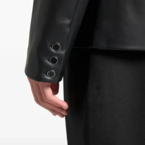 Stitched-Detail Comme Leather Blazer in Black For Sale