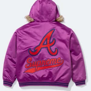 Supreme x Mitchell & Ness Atlanta Braves Purple Jacket Shop Now