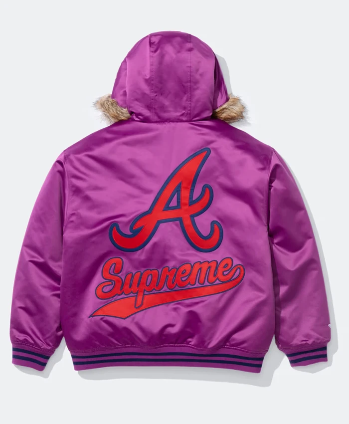 Supreme x Mitchell & Ness Atlanta Braves Purple Jacket Shop Now