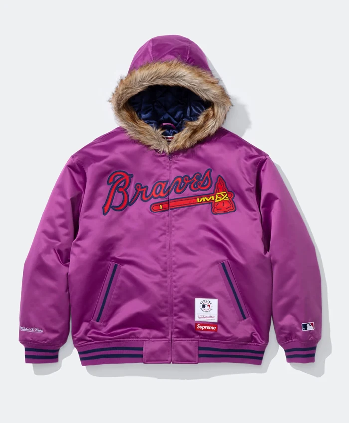 Supreme x Mitchell & Ness Atlanta Braves Purple Jacket