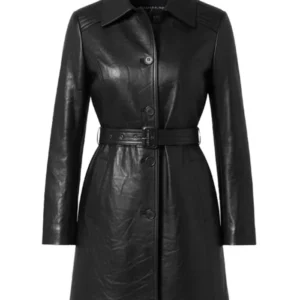 Susan Mid-Length Black Women’s Leather Trench Coat
