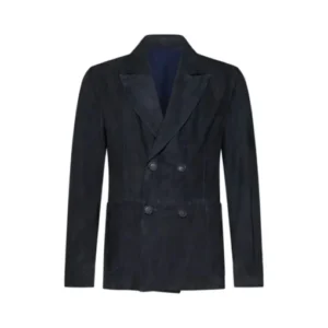 Tobacco Blue Suede Double-Breasted Blazer