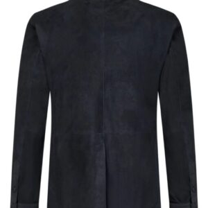 Tobacco Blue Suede Double-Breasted Blazer Shop Now