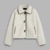 White Flannel Collared Duffle Jacket