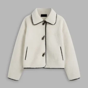 White Flannel Collared Duffle Jacket