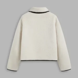 White Flannel Collared Duffle Jacket For Sale
