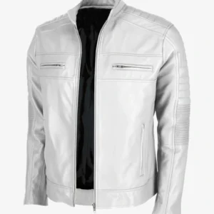 White Men’s Cafe Racer Leather Jacket For Sale