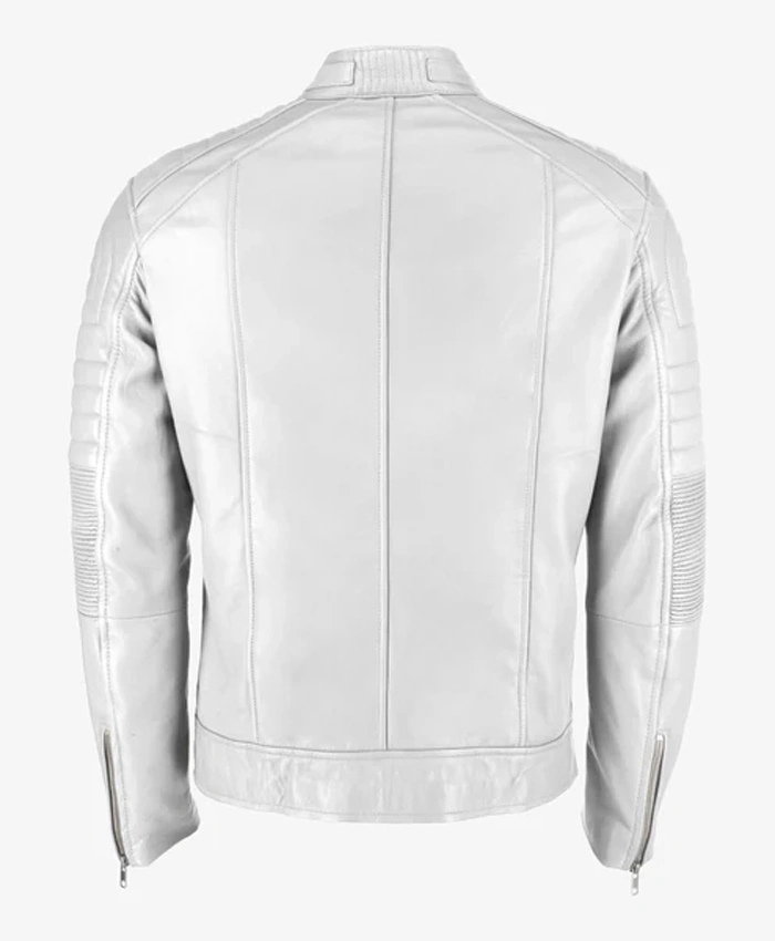 White Men’s Cafe Racer Leather Jacket Shop Now