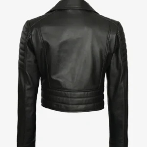 Women’s Asymmetric Black Biker-Style Cropped Leather Jacket Shop Now