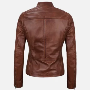 Women’s Brown Padded Café Racer Leather Jacket Shop Now