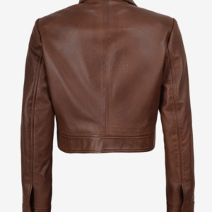 Women’s Chic Cognac Cropped Trucker-Style Leather Jacket Shop Now