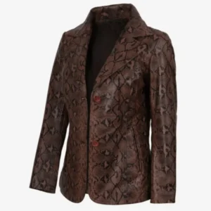 Women’s Kathryn Brown Snake Print Leather Blazer Shop Now
