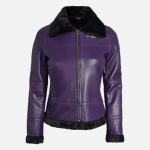 Women’s Luxe Purple Shearling Leather Flight Jacket