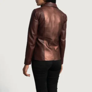 Women’s Metallic Maroon Leather Blazer Buy Now