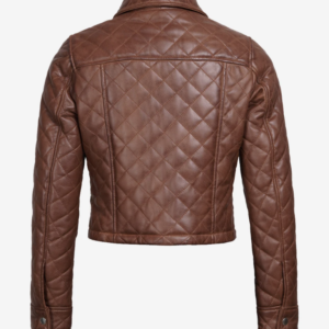 Women’s Quilted Cognac Leather Crop Jacket Shop Now