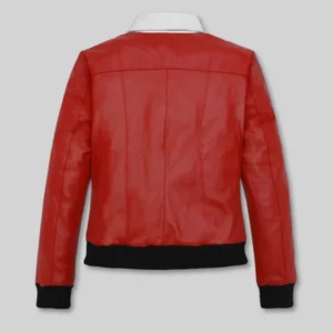 Women’s Red Shirt Collar Leather Jacket Shop Now