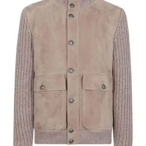 Women’s Taupe Suede Jacket with Knitted Sleeves