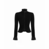 Women’s Velvet Bell Sleeve Jacket with Stand Collar