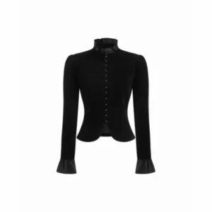 Women’s Velvet Bell Sleeve Jacket with Stand Collar