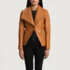 Womens Vintage Tan Brown Leather Blazer