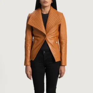 Womens Vintage Tan Brown Leather Blazer