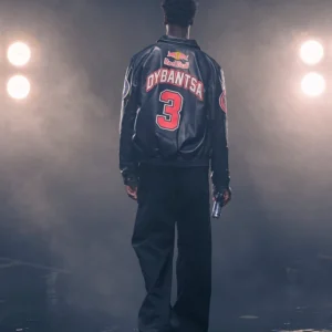 AJ Dybantsa Red Bull x Jeff Hamilton Black Leather Jacket