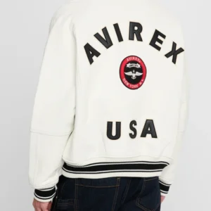 Avirex Stadium Embroidered Leather Varsity Jacket for sale